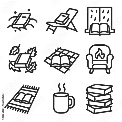 Picnic drink window seasonal spring book icons read vector towel icon reading