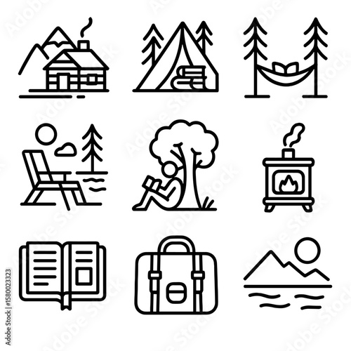 Hammock peaceful reading tree lake icon retreat icons vector mountain chair stove