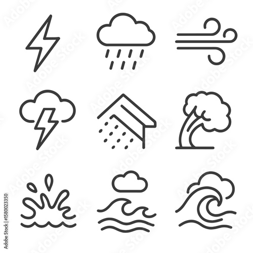 Vector bending storm roof stormy tree icons sounds heavy roaring icon hail