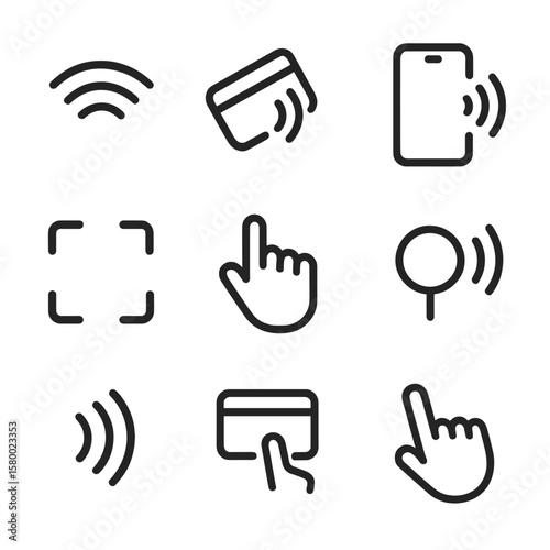 Phone nfc card wireless icon touchpad signal symbol contactless vector set