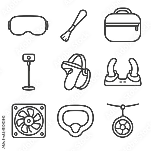 Vector icons system icon cover charging face accessories cushion fan cable vr