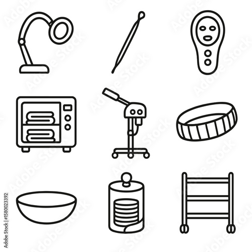 Vector facial lamp disposable extraction tools skin holder skincare icons pad icon