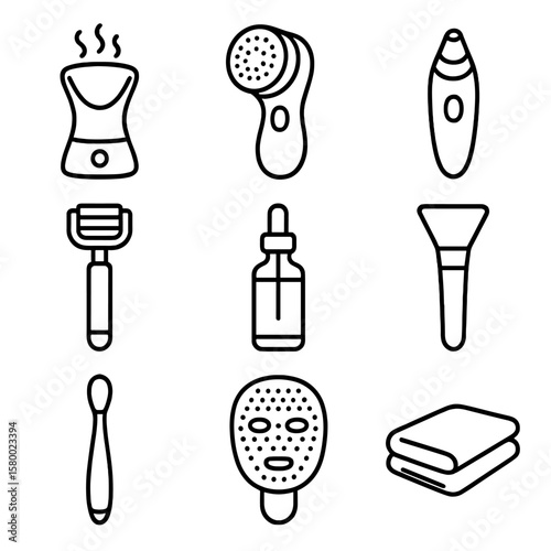 Facial tools icons face cleansing vector serum light roller towel icon eye