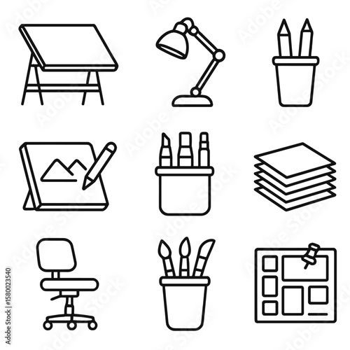 Adjustable icon sketch holder desk icons stack board table paper vector chair