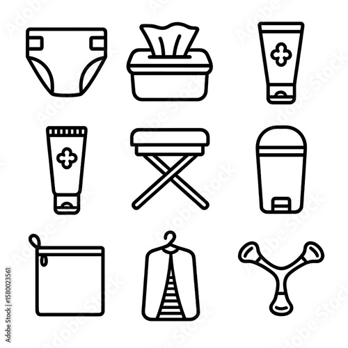 Rash vector stacker icons cloth diaper icon changing container diapering pail wipes