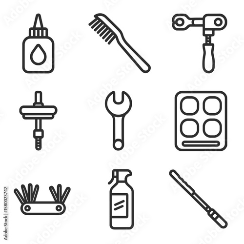 Link bike icons icon cleaning kit degreaser tool wrench vector maintenance chain