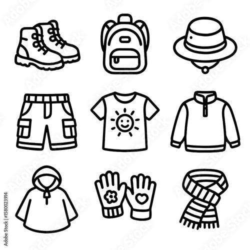 Scarf fun pullover gear fleece graphic icon hiking vector small sun colorful