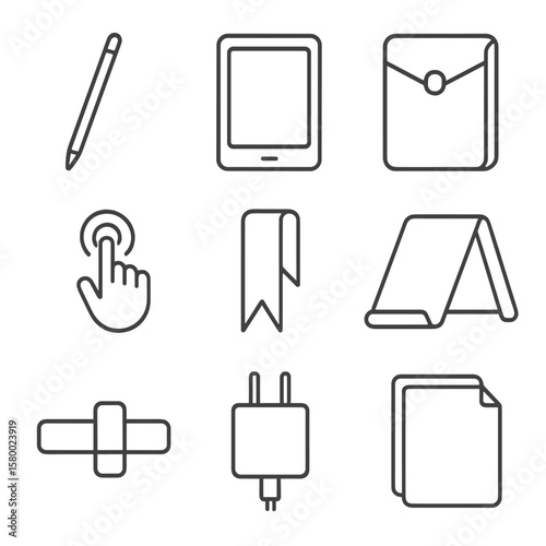 Planner icon screen magnetic digital icons hand plug pen bookmark tablet vector