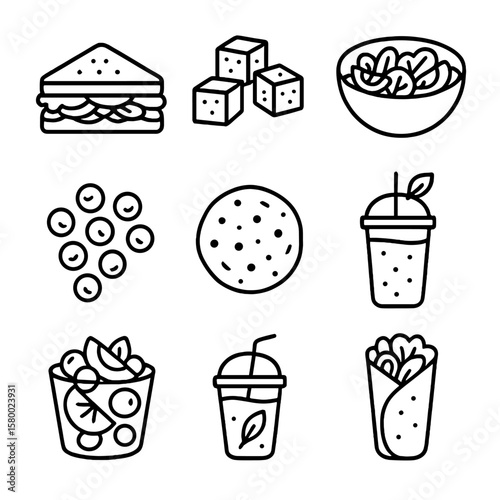 Vector lunch bowl vegetarian salad cup icon smoothie lentil roasted green oat