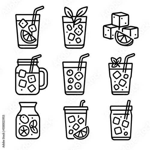 Cup drink berry iced mug reusable icons detox herbal brew vector icon