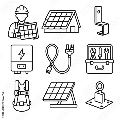 Installation icon anchors icons roof solar mounting technician panel tool vector harness
