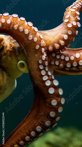 Close Up Octopus Tentacle Underwater Brown Marine Life Aquatic