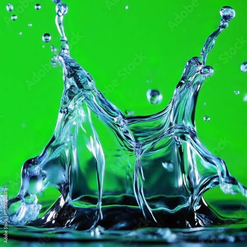 Water collision creating splash against green screen for visual effects applications