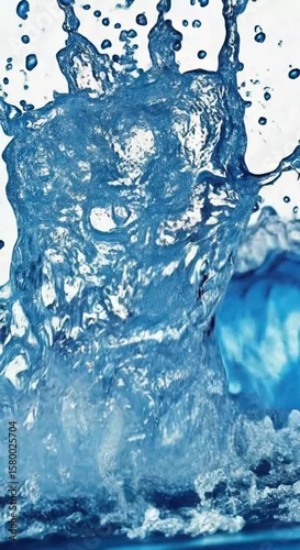 Vibrant blue water splash against white background freshness and liquid motion