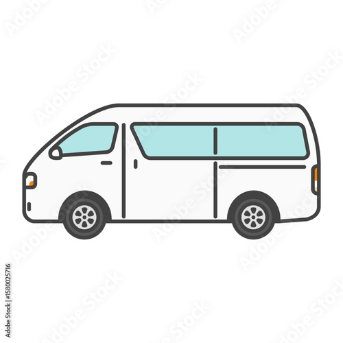 イラスト素材：バン・商用車・白のワゴン車（ハイルーフモデル）