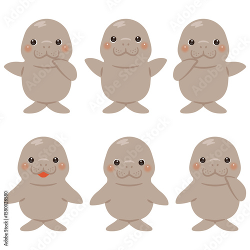 指さしをするジュゴンのキャラクターイラストセット