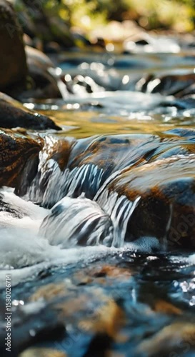 Cascading stream flowing over rocks peaceful nature scenery