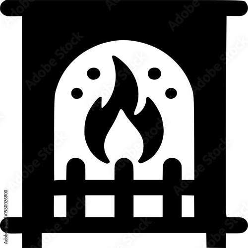 Cozy Fireplace: A classic fireplace silhouette featuring a roaring flame. Evoking warmth, comfort, and the timeless allure of home.