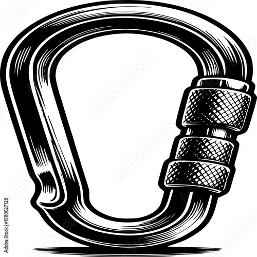 Detailed Carabiner: An intricately illustrated carabiner showcases its robust design and mechanical precision, perfect for adventures. 
