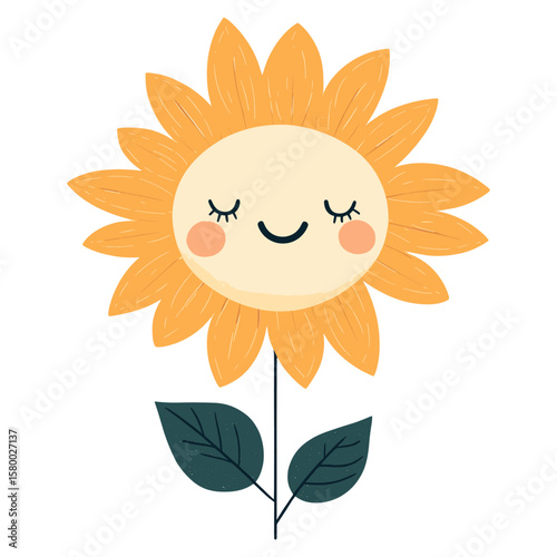 Cute smile sunflower illustration asteraceae blossom vector