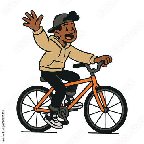 Cartoon cyclist waving happily vector