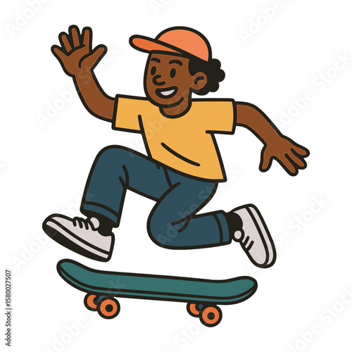 Cartoon skateboarder mid-air trick vector