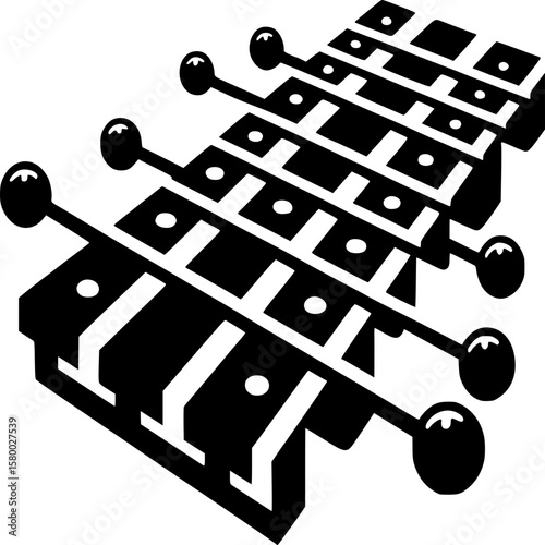 Xylophone Illustration: A sleek black and white illustration of a xylophone, perfectly capturing the essence of the classic musical instrument. A symphony of design for musical instruments.