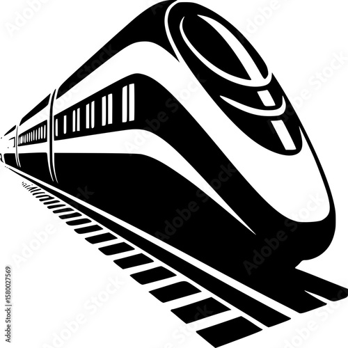 High-Speed Train Icon: A dynamic monochrome depiction of a high-speed train, streamlining across the tracks, a symbol of modern transport and rapid transit.