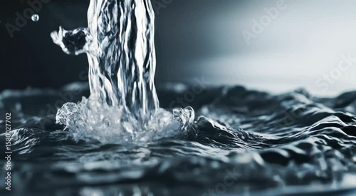 Close up slow motion of pouring fresh water with splashes and ripples