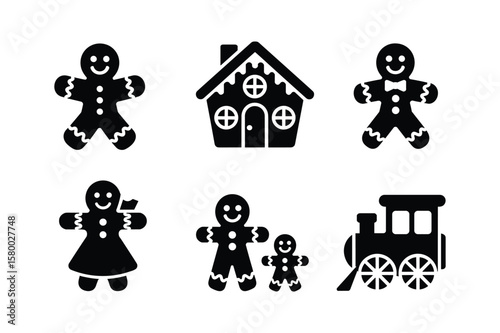 Gingerbread figures house and train silhouettes gingerbread man gingerbread woman