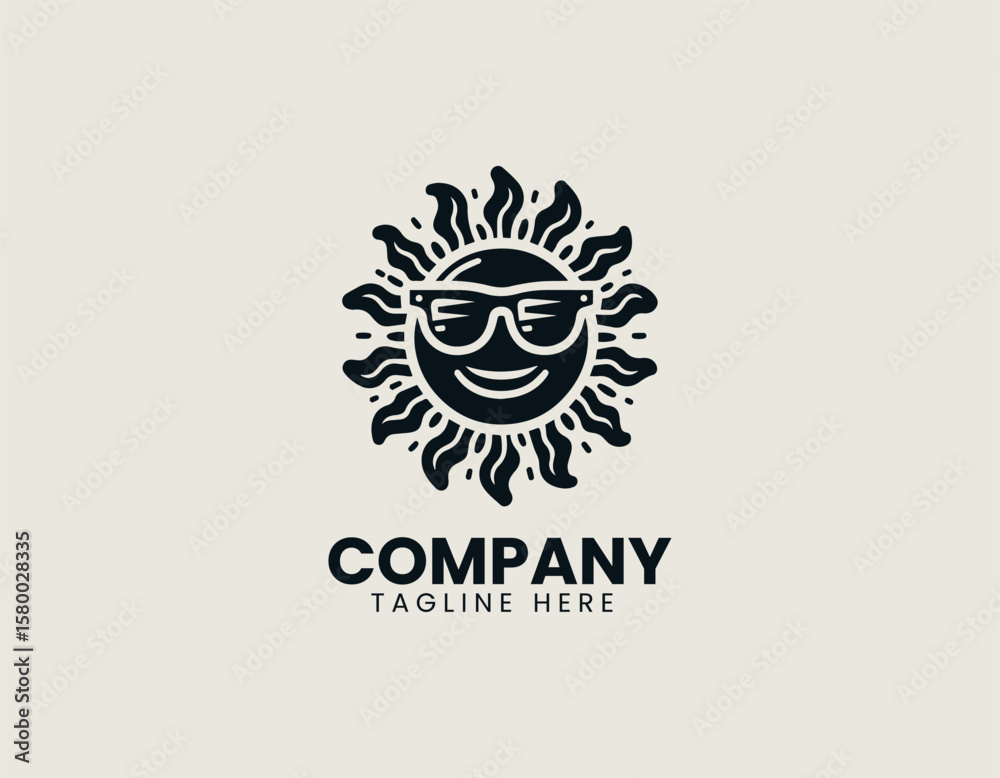 Fototapeta premium Vibrant Summer Bank Holiday Sun with Sunglasses Relaxing Vacation Vector Logo Design