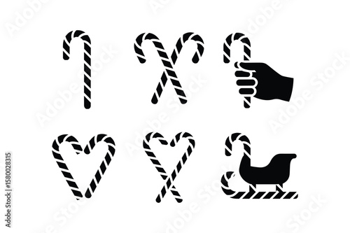 Candy cane icons and sleigh silhouette christmas holiday