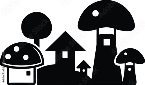 Colorful cartoon vector illustration of a mushroom or toadstool in nature with green grass, ideal for food or fantasy designs