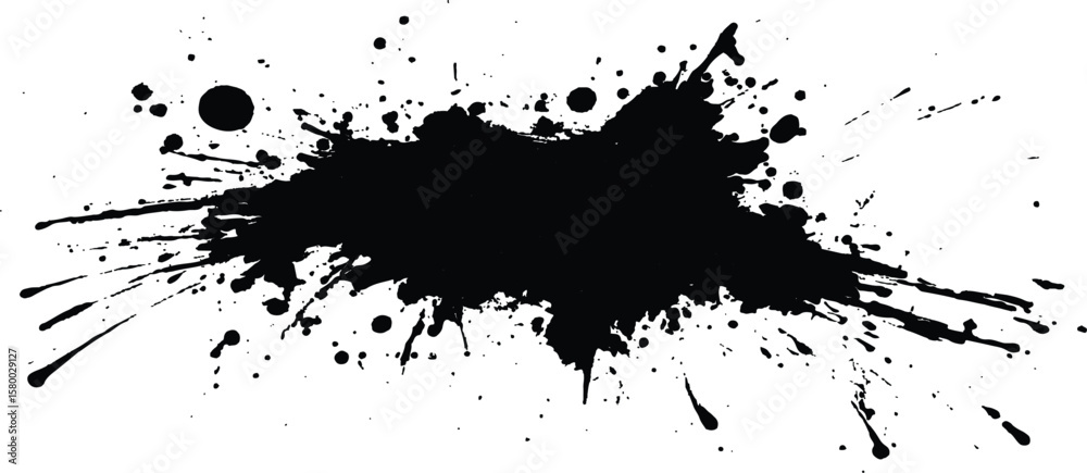 Fototapeta premium Black paint splash on a light background with droplets and textures Copy Space. Abstract black in splash, paint, brush strokes, stain grunge isolated on white and transparent background,