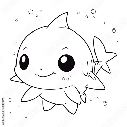 Coloring book for children baby Shark kawai vector illustration isolated on a white background.