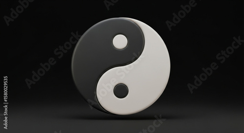 A three-dimensional yin and yang symbol, rendered in black and white against a dark background.