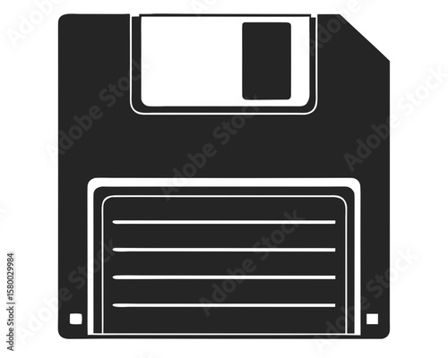 Classic floppy disk silhouette design representing data storage or saving icon