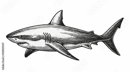 Vintage Shark Sketch Illustration – Hand Drawn Ocean Predator Art