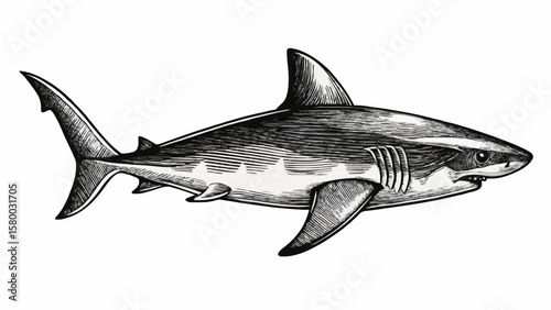 Hand Drawn Shark Illustration – Vintage Ocean Predator Sketch Art