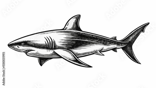 Vintage Shark Drawing – Hand Sketched Ocean Predator Artwork