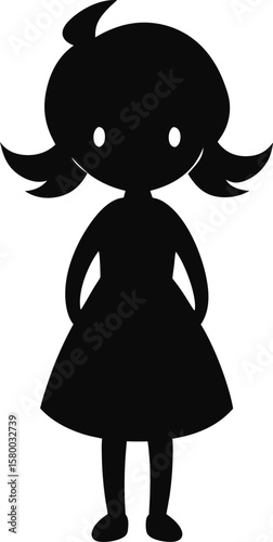 Silhouette of a Cute Little Girl Simple Vector Illustration