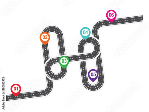 Straight and winding road road. Seamless asphalt roads template. Highway or roadway background. Vector illustration.