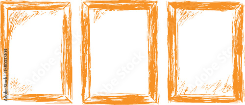 Vector orange square grunge frame on a transparent background.	Frame is drawn with brush strokes on white background. 