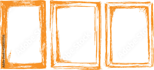 Vector orange square grunge frame on a transparent background.	Frame is drawn with brush strokes on white background. 