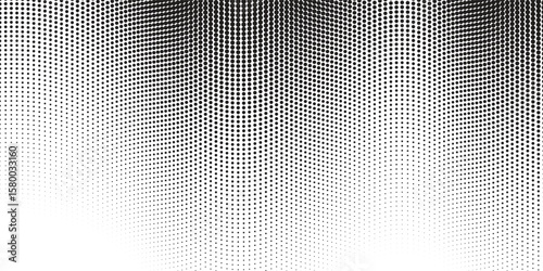 Dotted wave line background. Black halftone undulate pattern. Abstract particle flow wave wallpaper. Curved dashed gradient net design element for poser, banner,  modern background