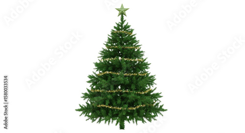 Festive Christmas Tree with Gold Decorations.