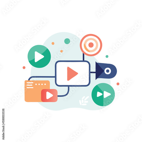 Digital video marketing strategy with play buttons and target icon