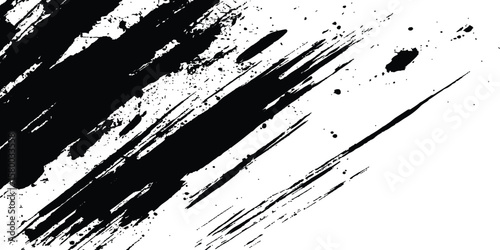 Black and white paintbrush strokes white transparent background. scratches for wallpaper, paint splatter template, dirt banner, watercolor design.