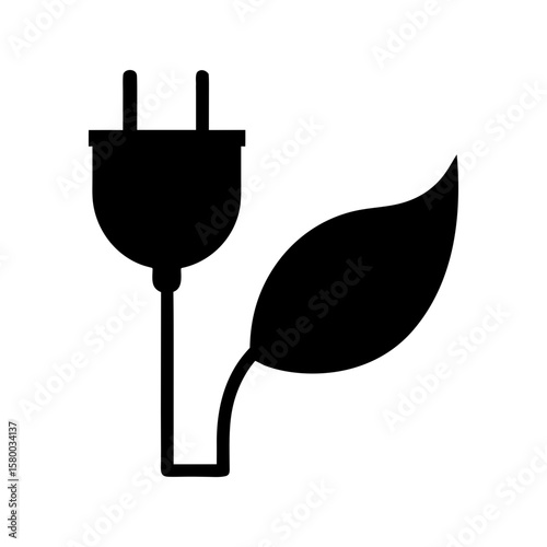 Minimalist leaf merging into electric plug symbolizing clean energy and green tech