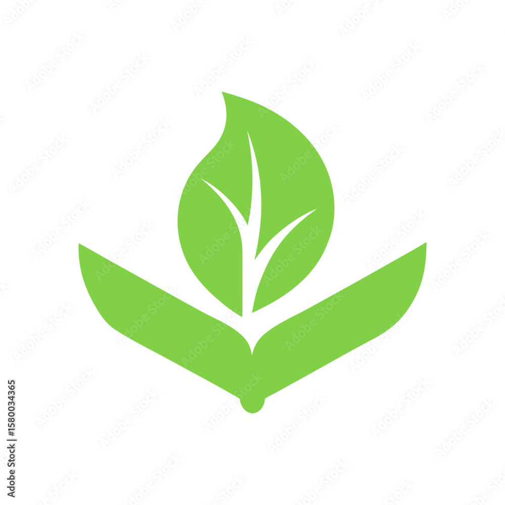 Naklejka premium Organic leaf forming book cover design for eco friendly education and knowledge